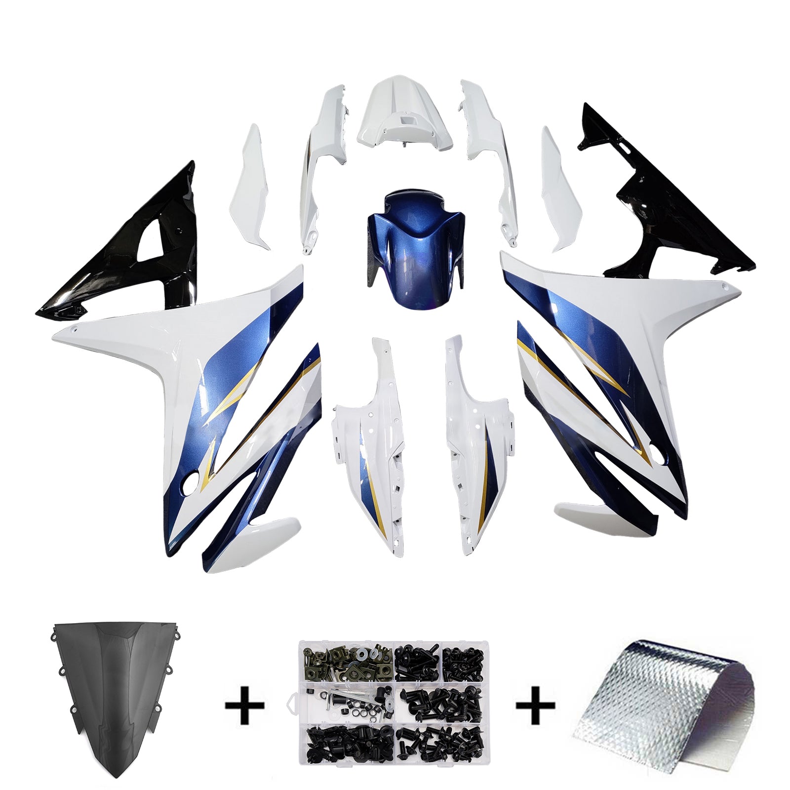 Amotopart 2016-2018 Honda CBR500R White Blue Fairing Kit