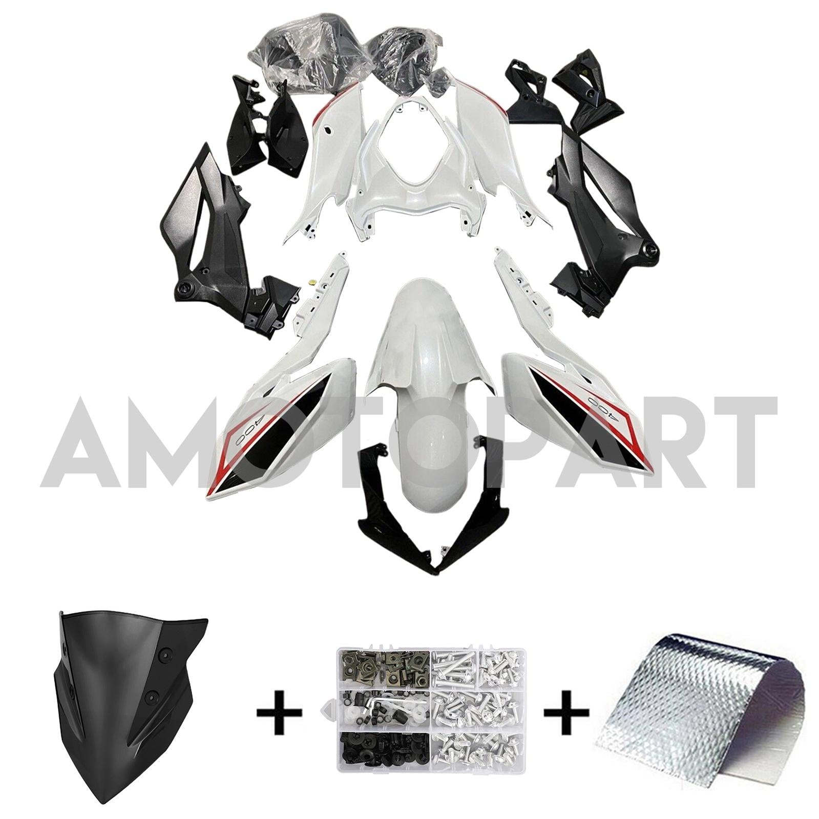 Amotopart 2018-2024 Kawasaki Z400 Black White Red Fairing Kit