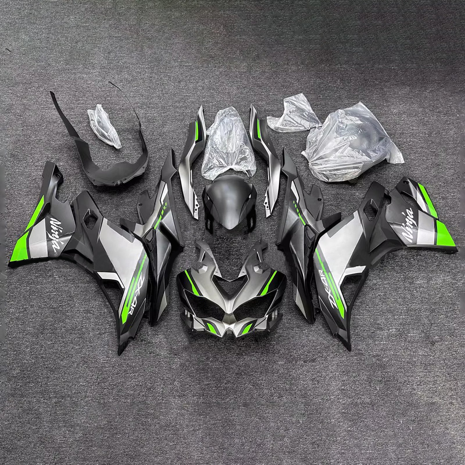 Amotopart 2019-2022 Kawasaki Ninja ZX-25R 2023-2025 Kawasaki Ninja ZX-4R/ZX-4RR Black Grey Green Fairing Kit