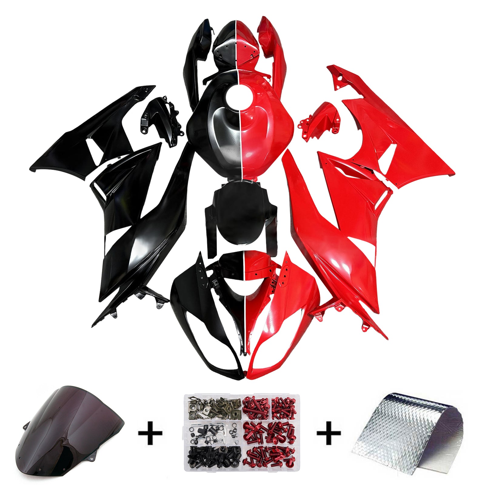 Amotopart 2009-2012 Kawasaki ZX6R 636 Black Red Fairing Kit