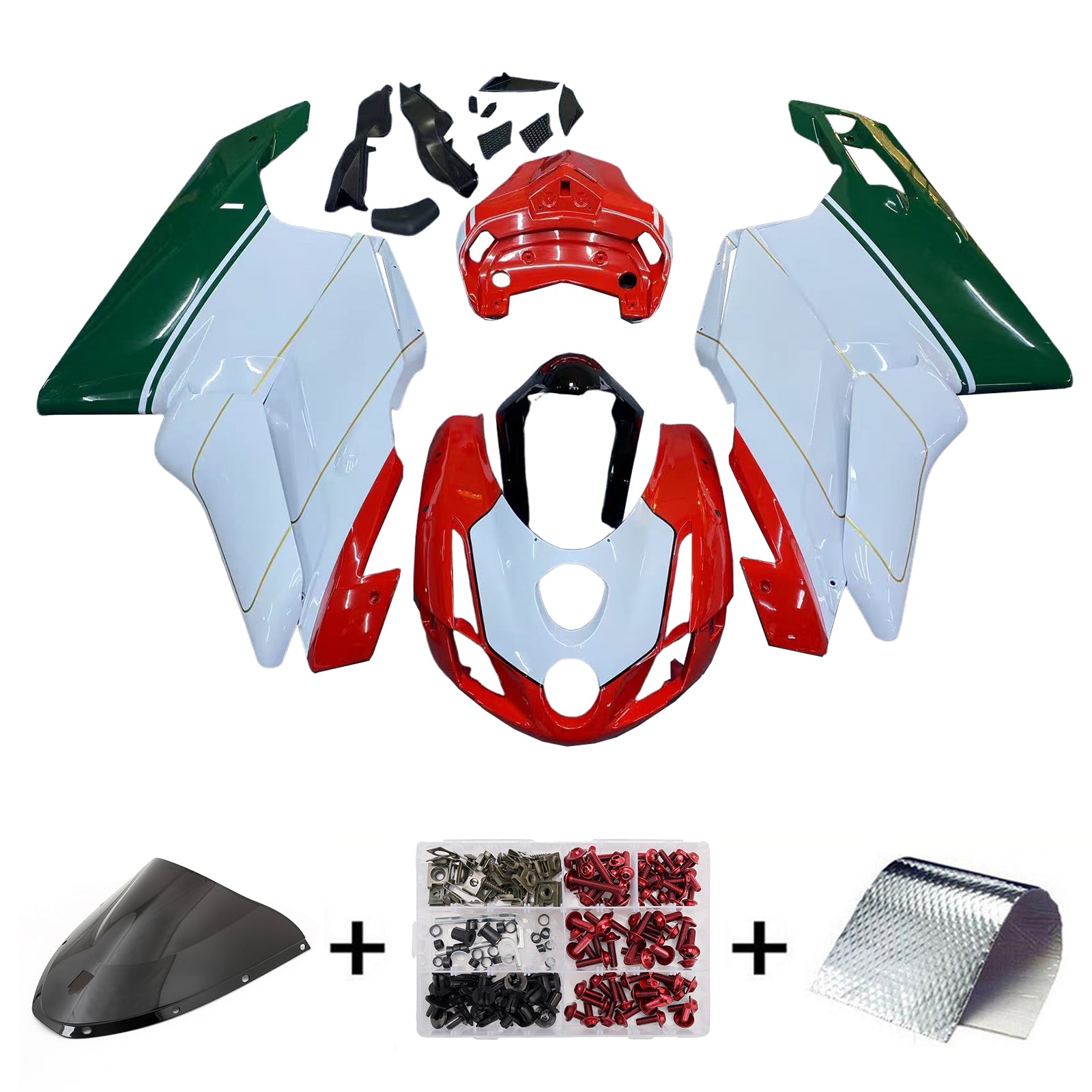 Amotopart 2003-2004 Ducati 999/749 Red White Green Fairing Kit