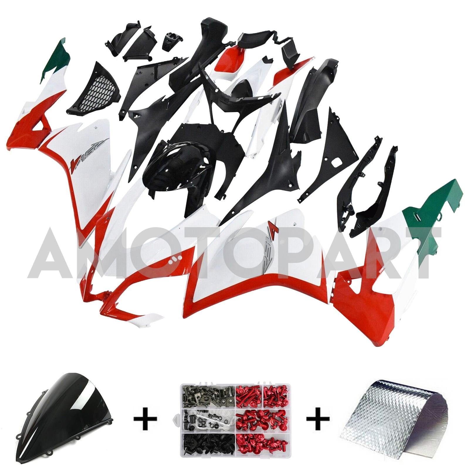 Amotopart Aprilia RSV4 1000 Rouge 2016-2020&Kit de carénage vert Style10