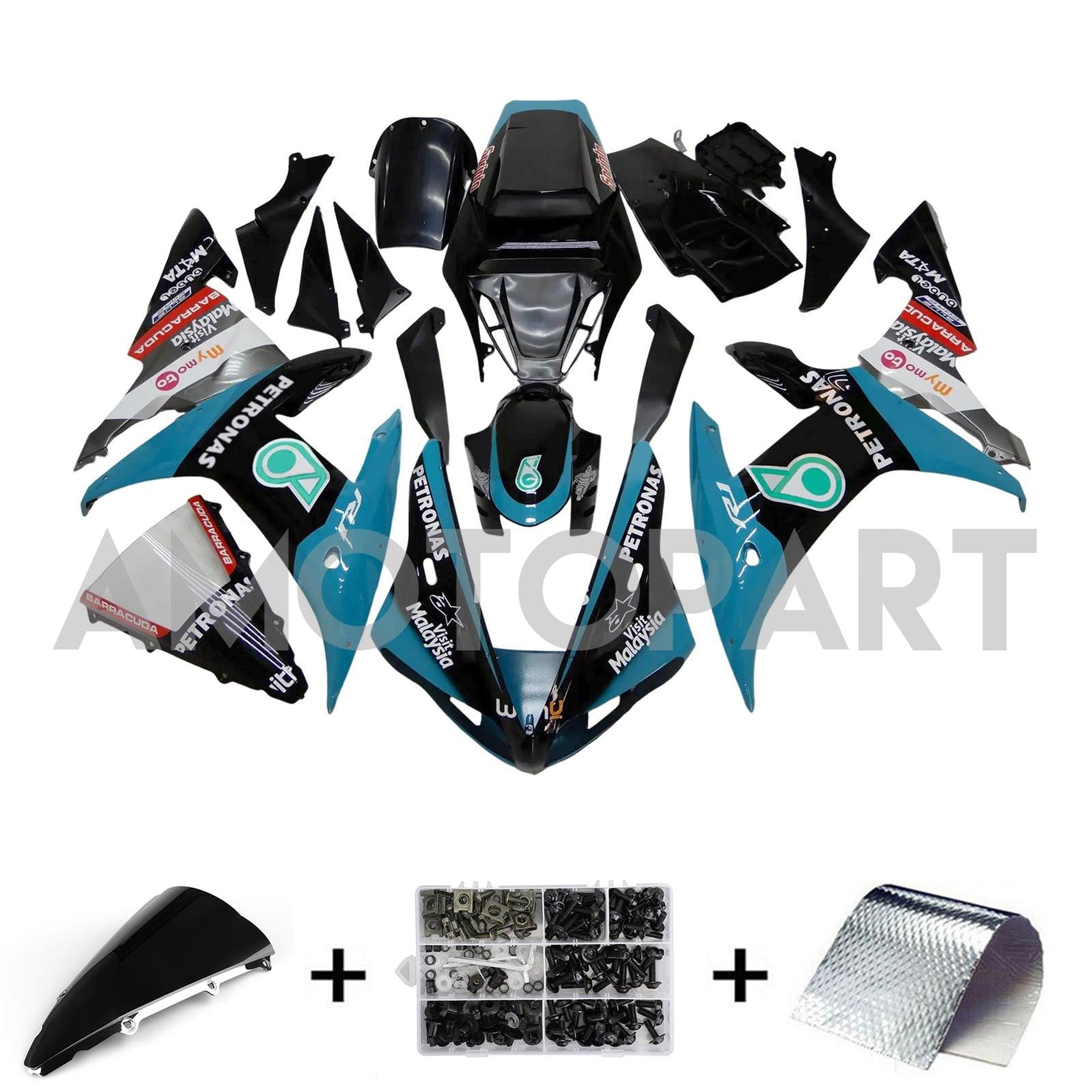 Amotopart 2002-2003 Yamaha YZF R1 Black Light Blue White Fairing Kit