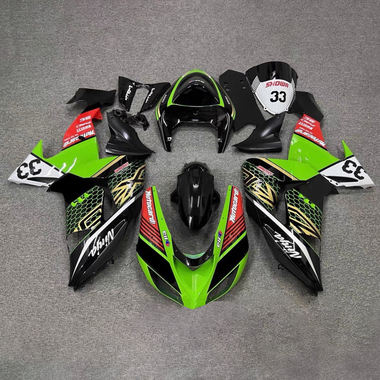 Amotopart 2006-2007 Kawasaki ZX10R Green Black White Red Gold Fairing Kit