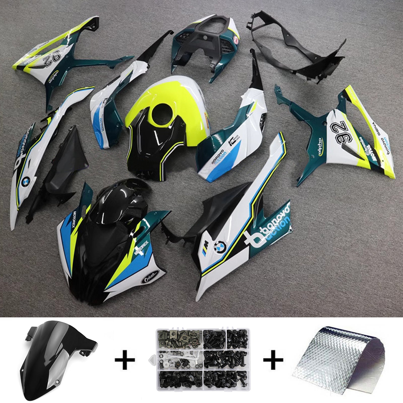 Amotopart 2019-2022 BMW S1000RR Black Blanc Yellow Fairing Kit