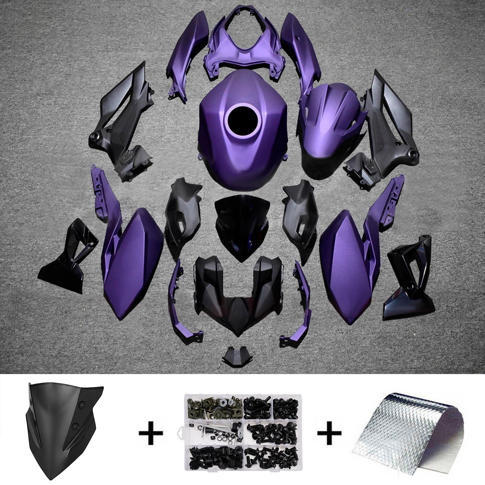 Amotopart 2018-2024 Kawasaki Z400 Purple Black Fairing Kit