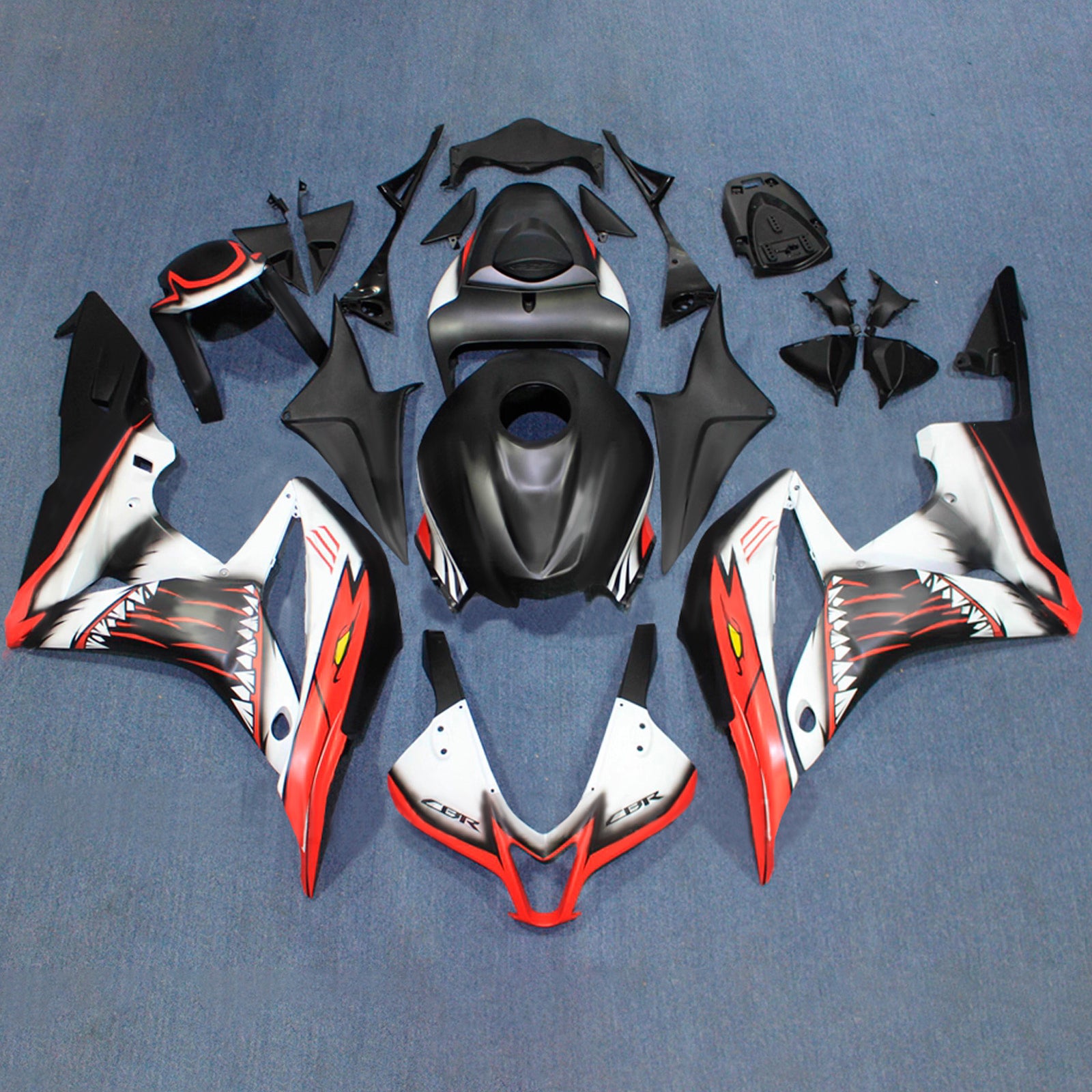 Amotopart 2007-2008 Honda CBR600RR White Black Shark Fairing Kit