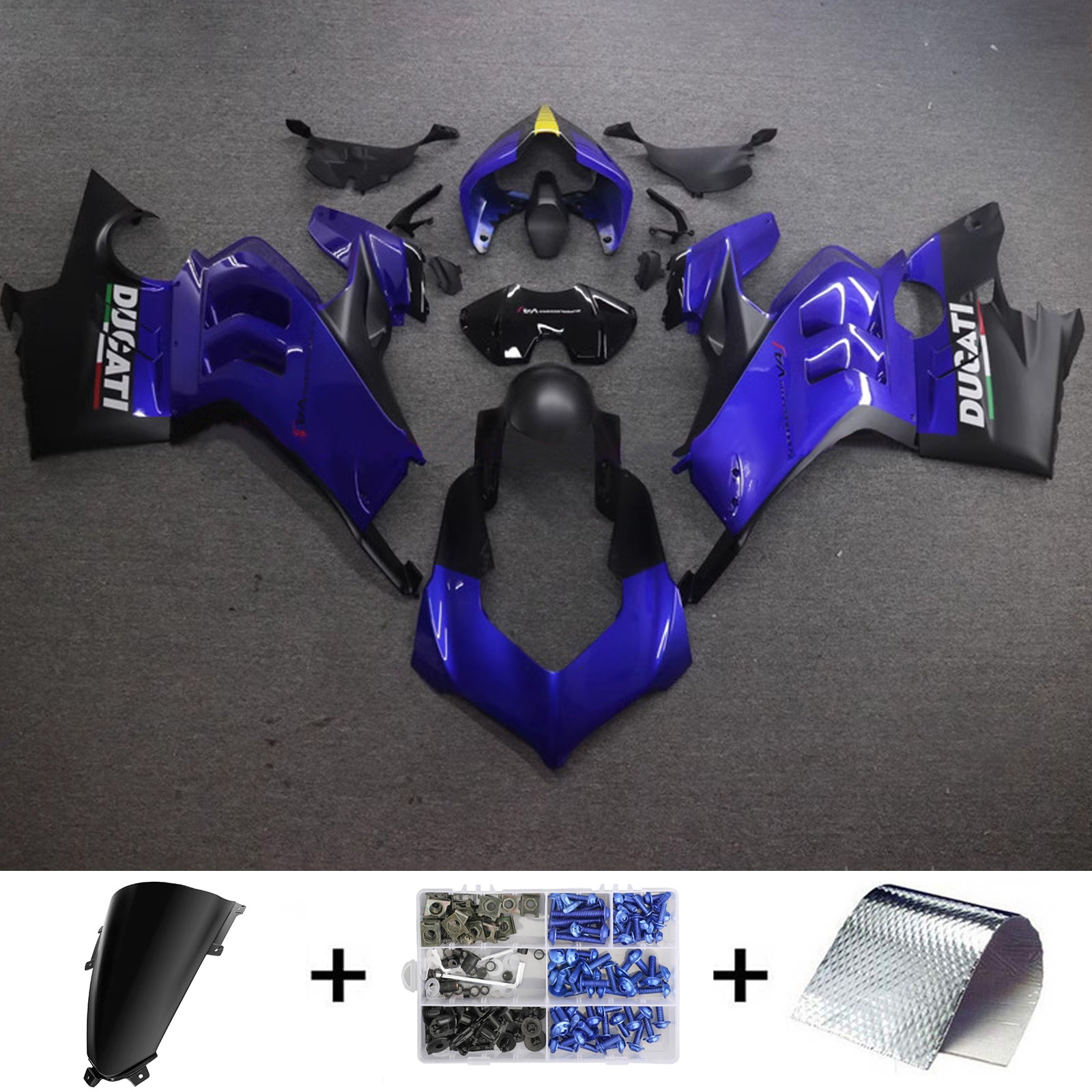 Amotopart Ducati 22-24 V4 V4S Glossy Blue Black Fairing Kit