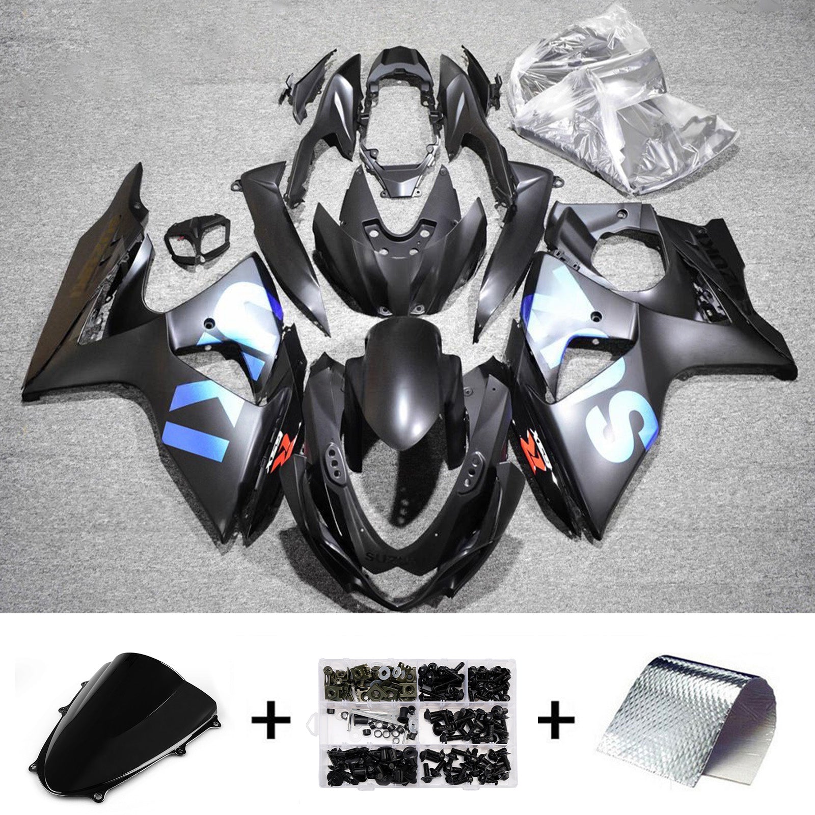 Amotopart 2009-2016 Suzuki GSXR1000 Black Blue Fairing Kit