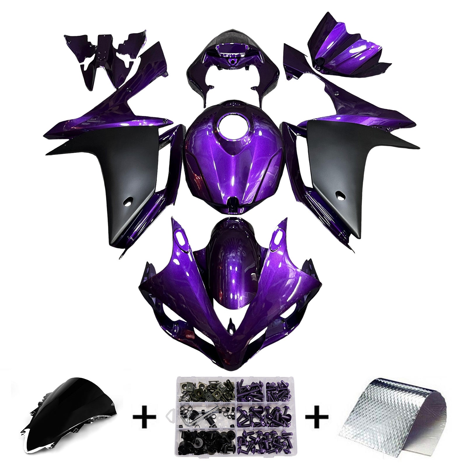 Amotopart 2007-2008 Yamaha YZF-R1 Purple Matte Black Fairing Kit