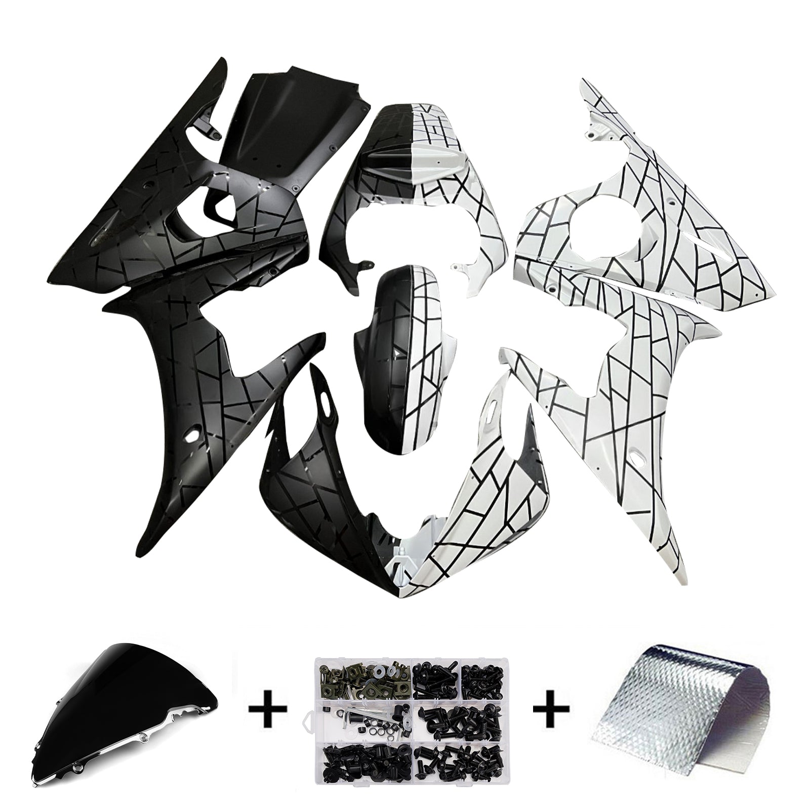 Amotopart 2003-2004 Yamaha YZF-R6/ 2006-2009 R6S Black White Fairing Kit