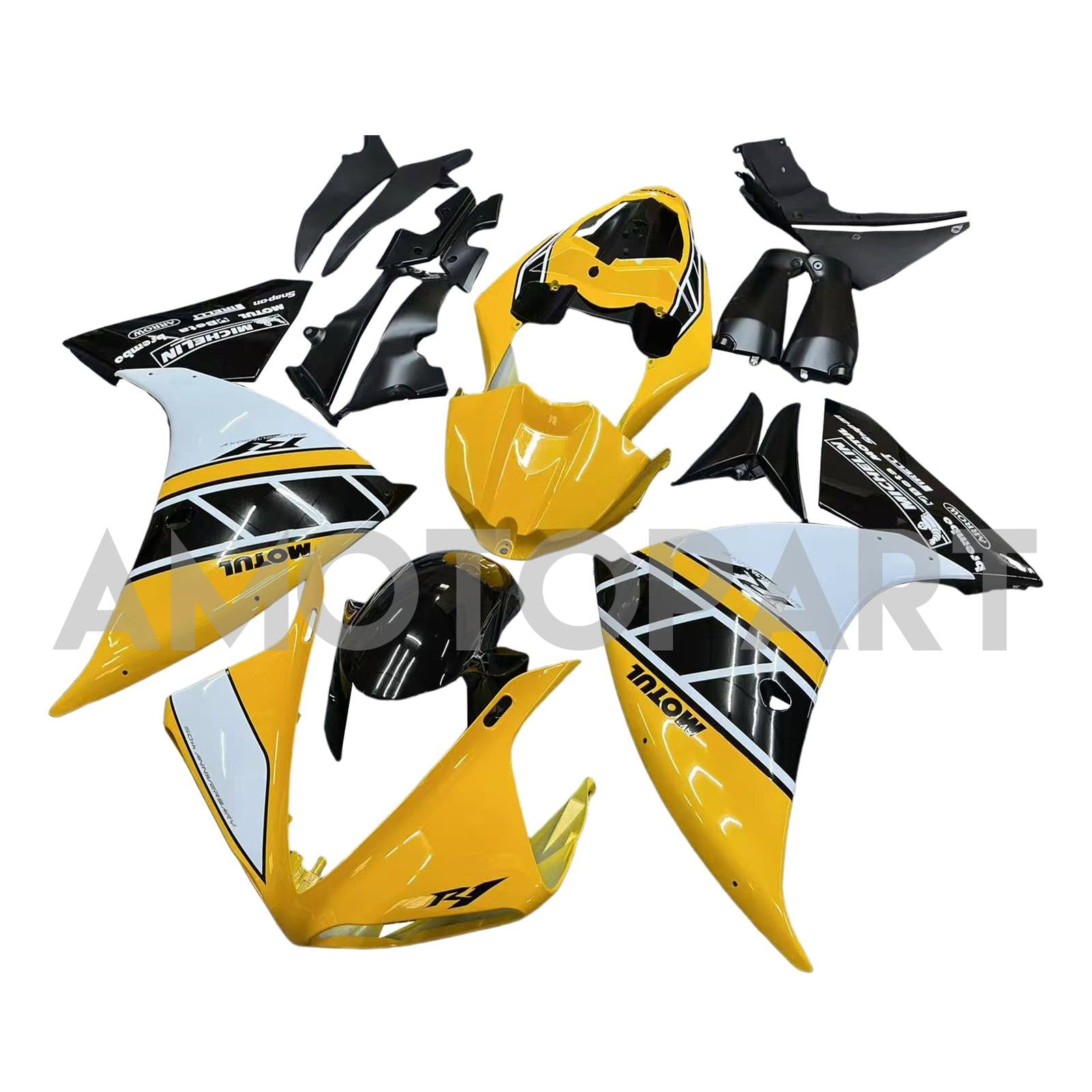 Amotopart 2009-2011 Yamaha YZF 1000 R1 Yellow Black White Fairing Kit