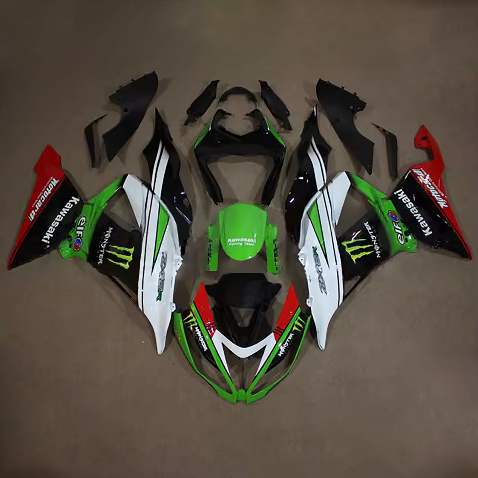 Amotopart 2013-2018 Kawasaki ZX6R 636 Black White Green Red Fairing Kit