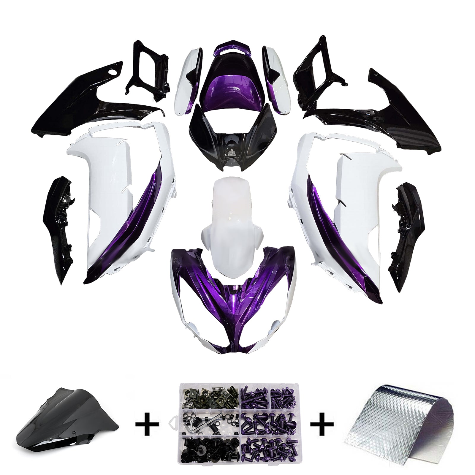 Amotopart 2012-2016 Kawasaki Ninja 650 ER6F Black White Purple Fairing Kit