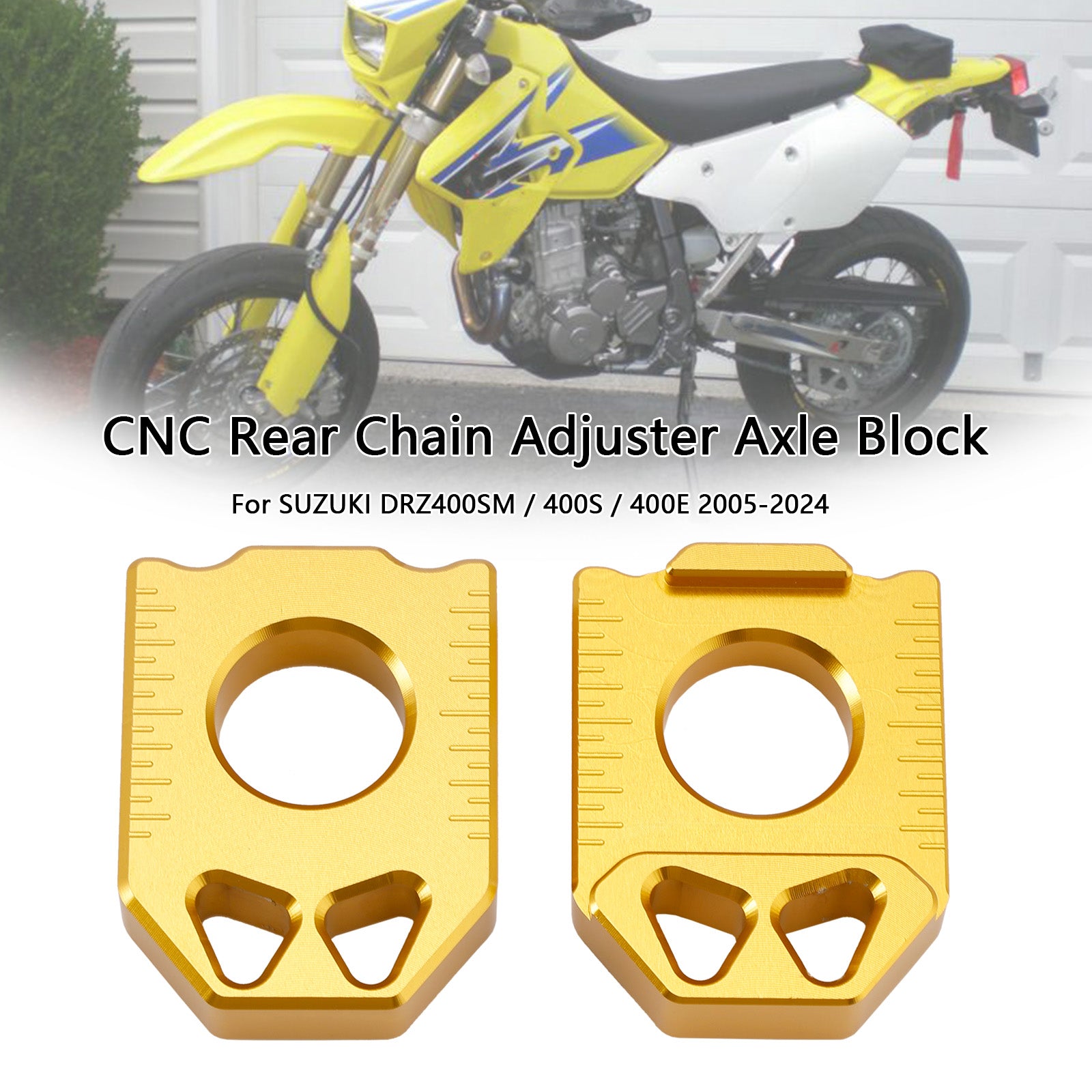 2005-2024 SUZUKI DRZ400SM 400S 400E CNC Rear Chain Adjuster Axle Block Gold