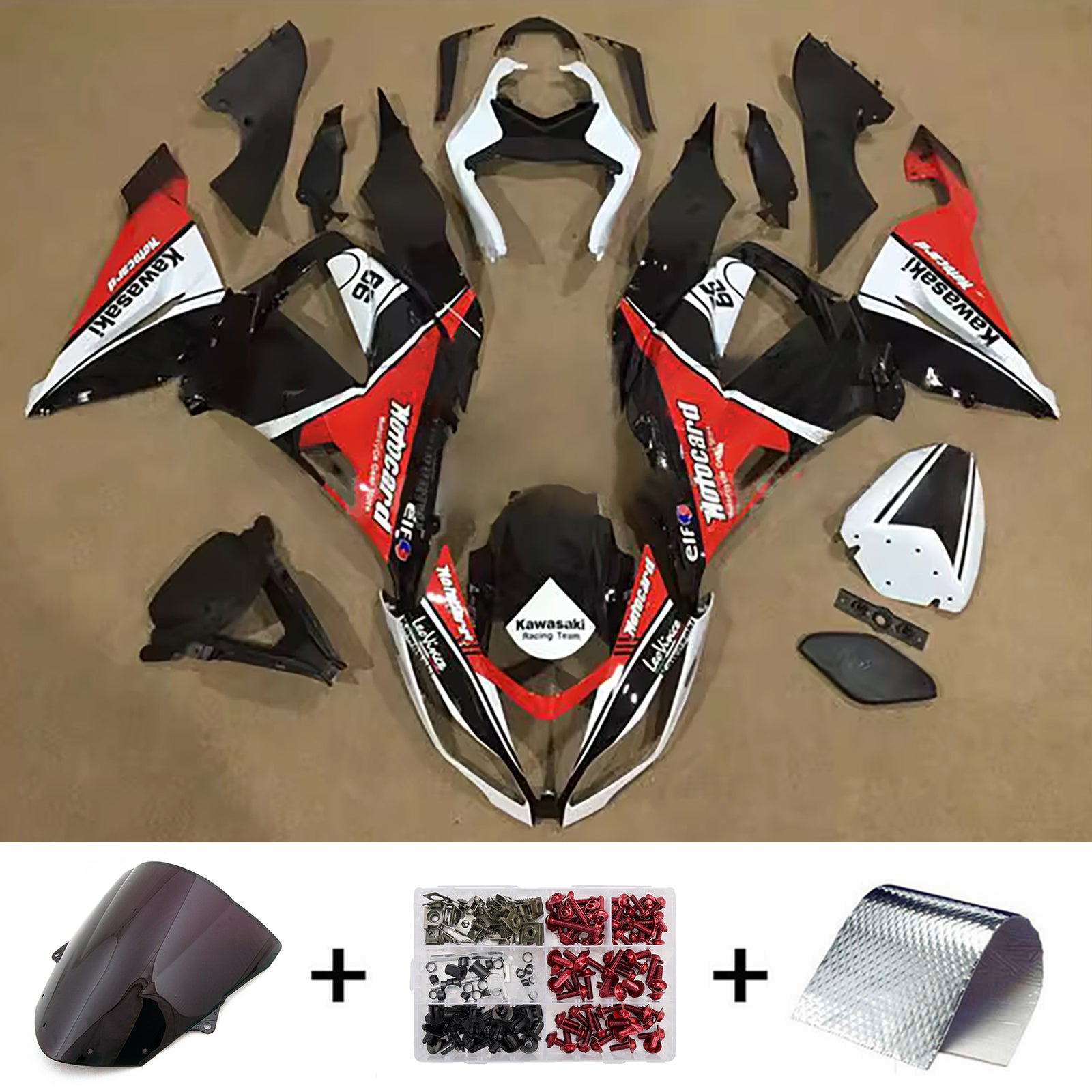 Amotopart 2013-2018 Kawasaki ZX6R 636 Black Red White Fairing Kit