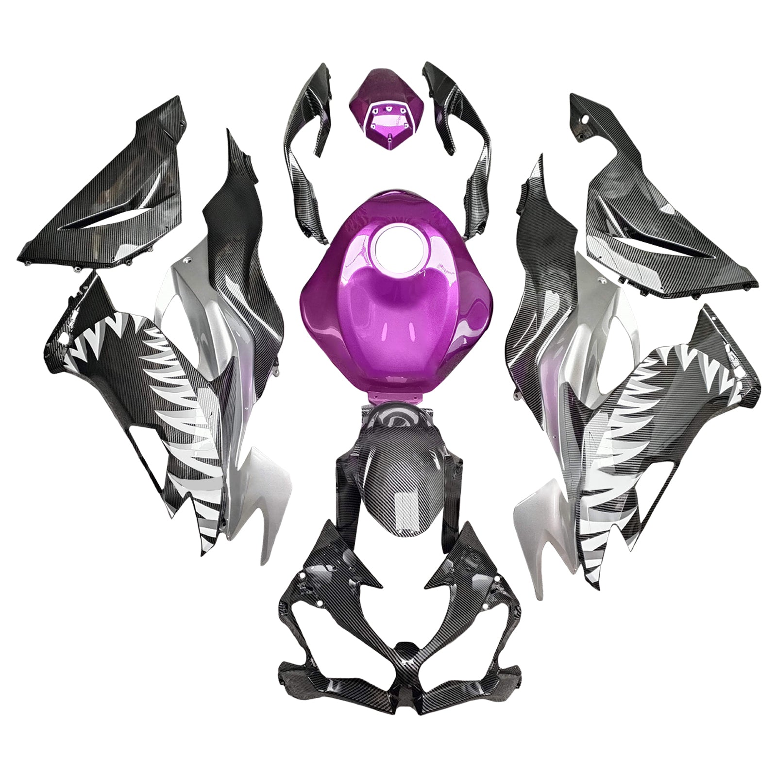 Amotopart 2019-2023 Kawasaki ZX6R Purple & Carbon Fiber Pattern Fairing Kit