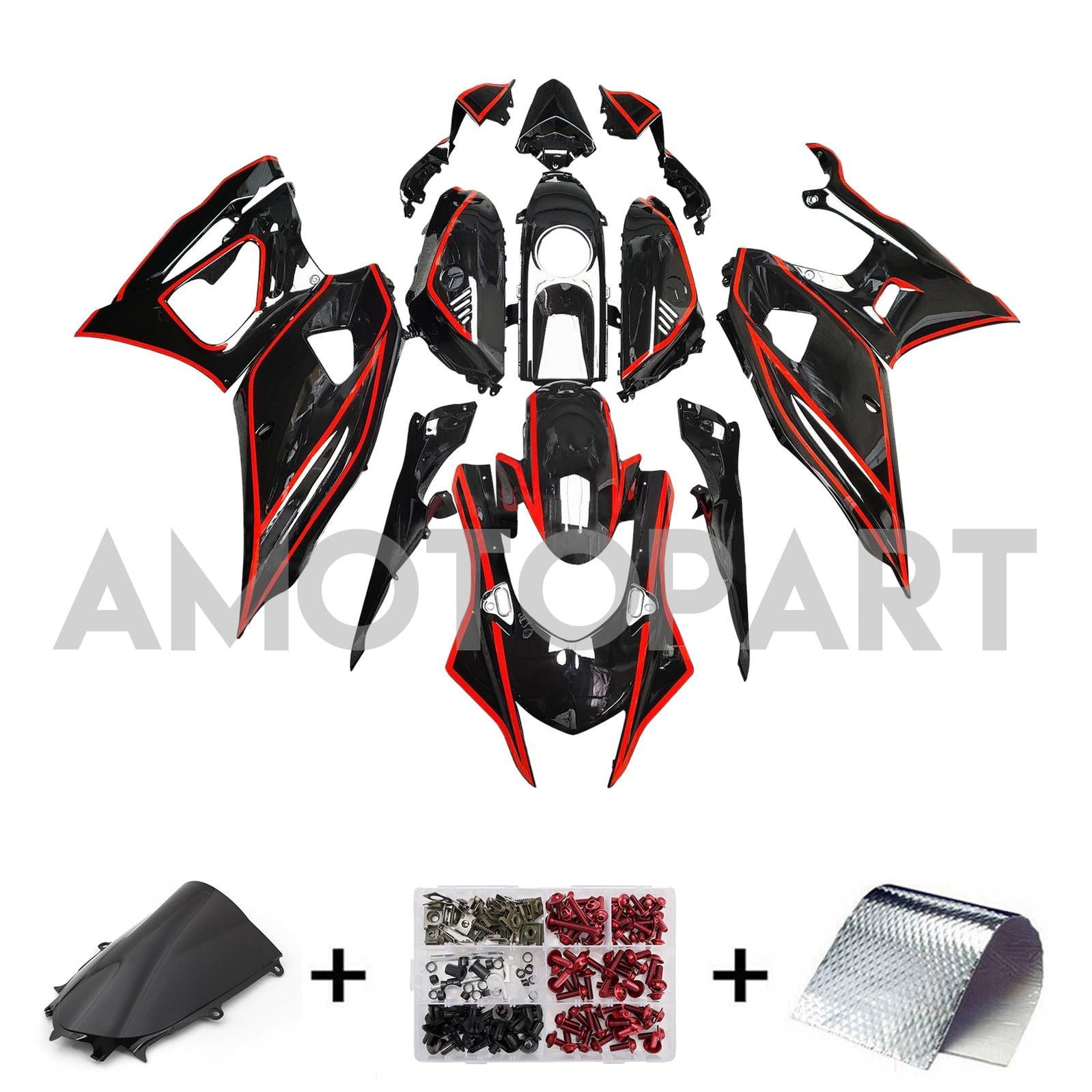 Amotopart 2021-2025 Yamaha YZF-R7 Black Red Line Fairing Kit