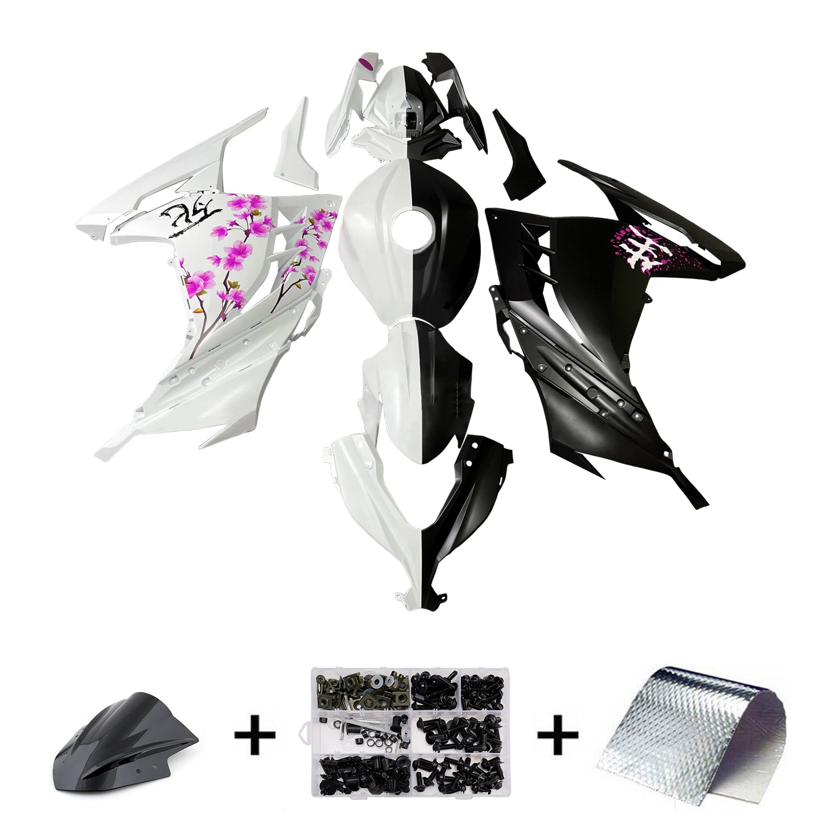 Amotopart 2013-2024 Kawasaki EX300 Ninja300 Black White Fairing Kit