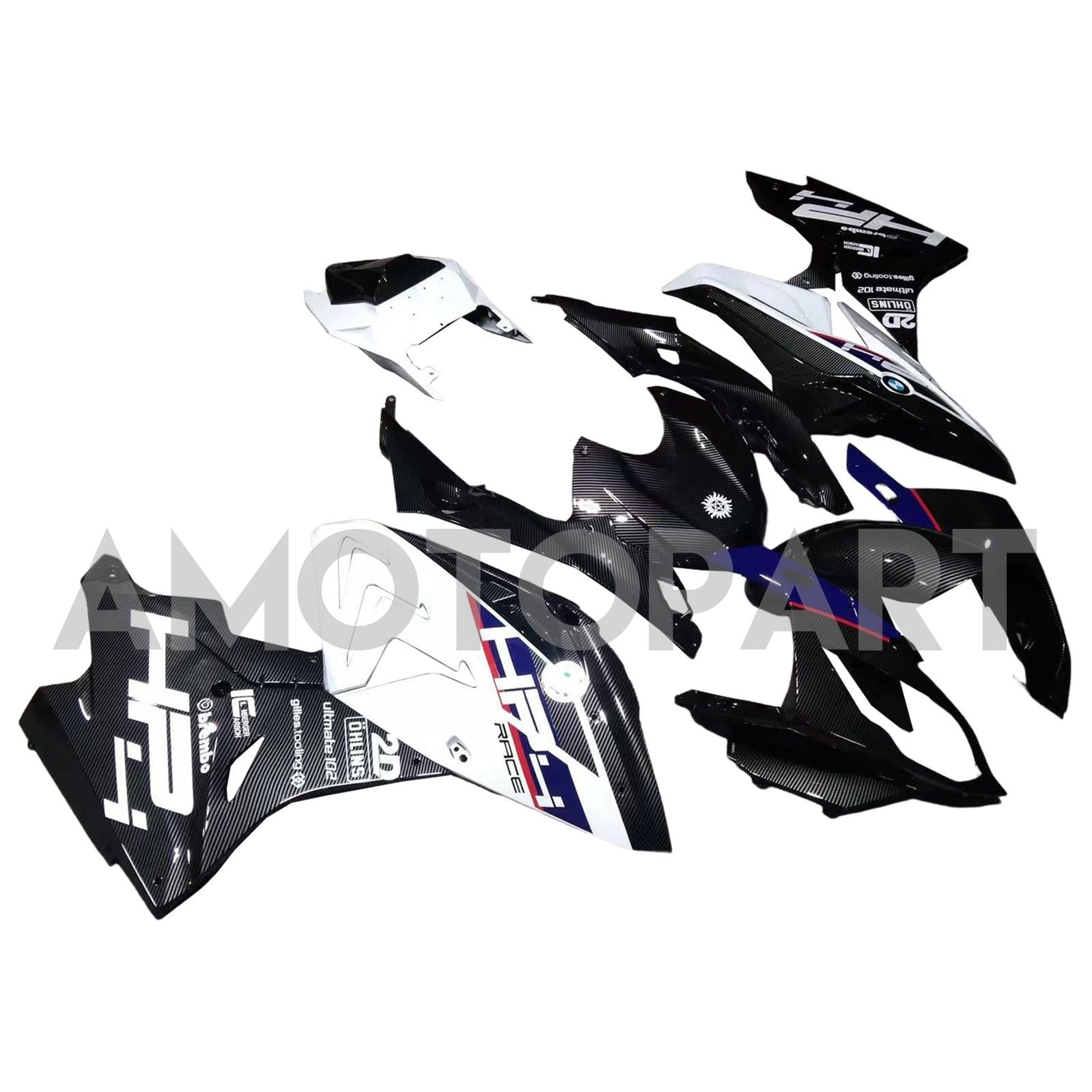 Amotopart 2017-2018 BMW S1000RR Carbon Fiber Pattern White Blue Fairing Kit