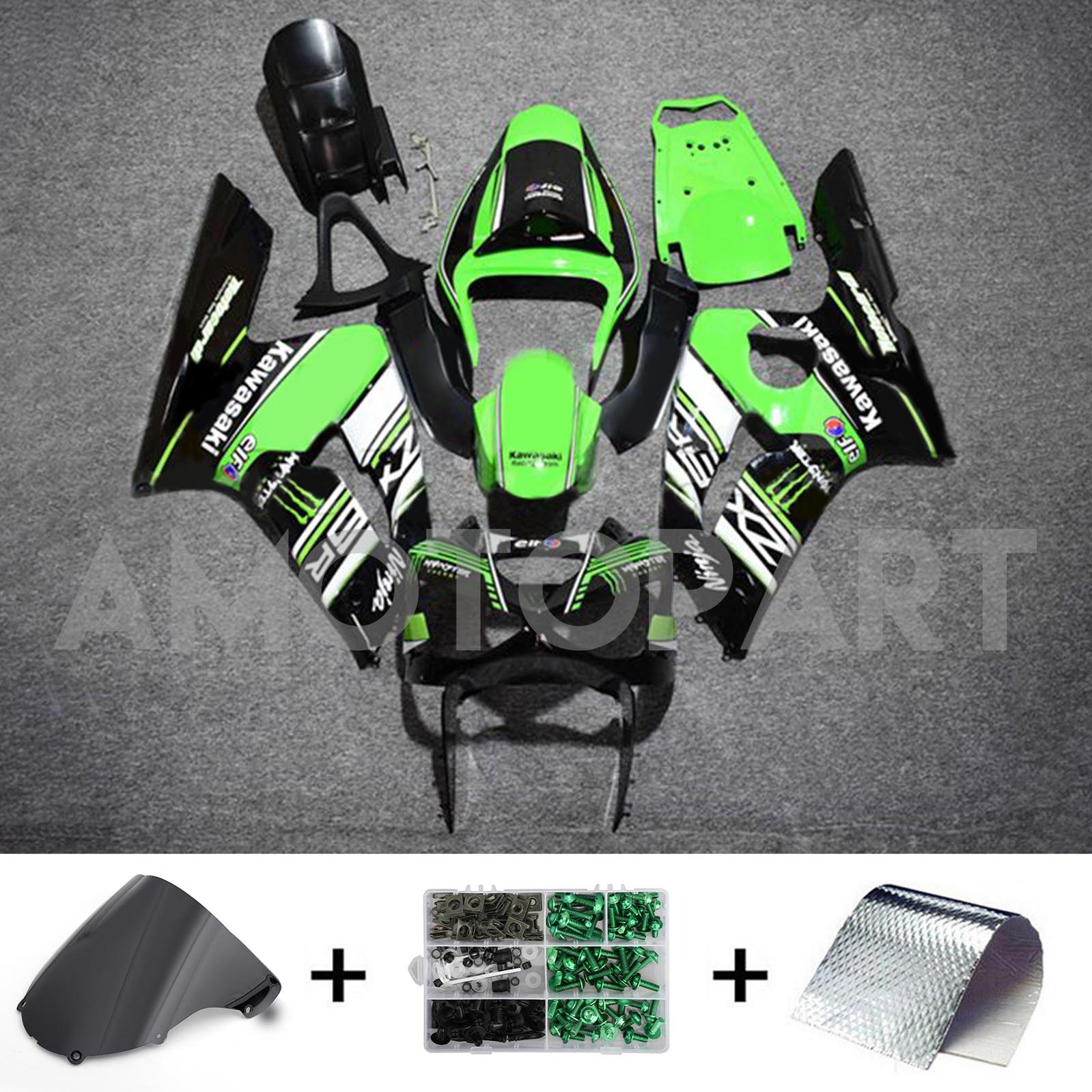 Amotopart 2003-2004 ZX6R 636 Kawasaki Green & Black Style2 Fairing Kit