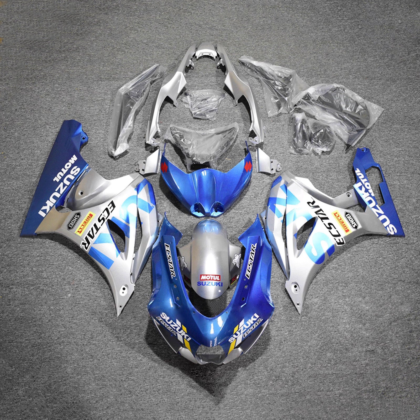 Amotopart 2017-2025 Suzuki GSXR1000 Blue Silver Fairing Kit