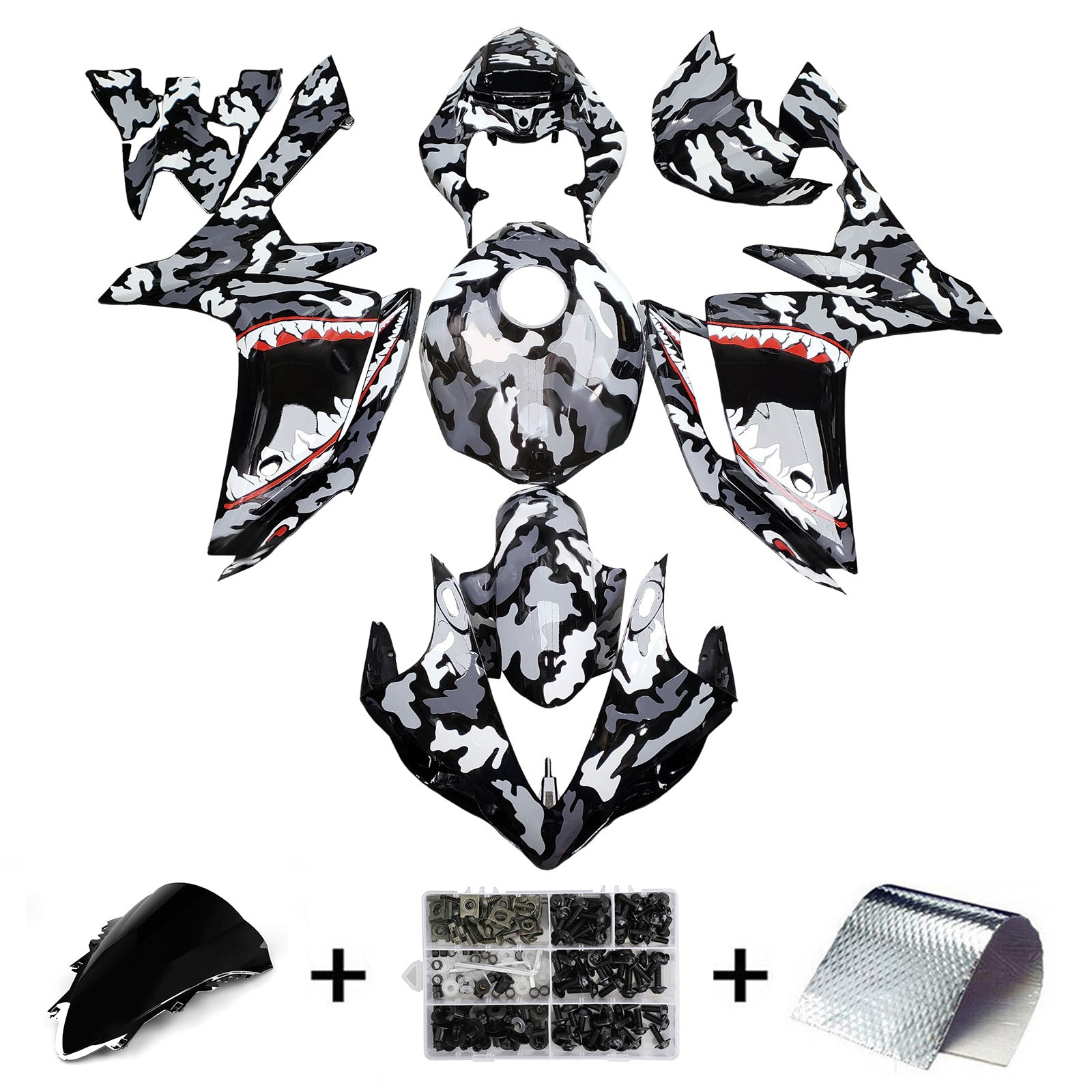Amotopart 2007-2008 Yamaha YZF-R1 Glossy Black Grey Fairing Kit