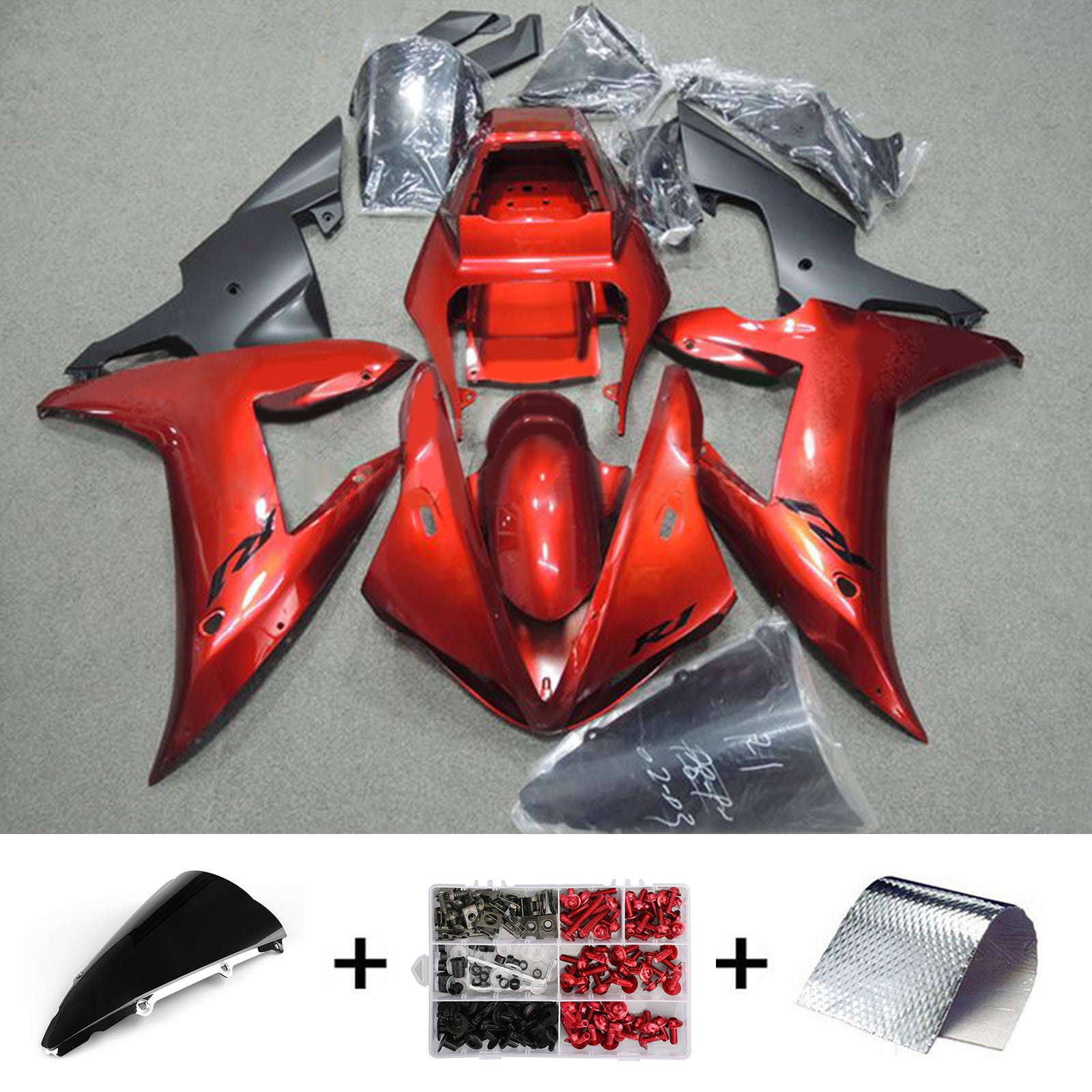 Amotopart 2002-2003 YZF-R1 YAMAHA Black & Red Styl3 Fairing Kit