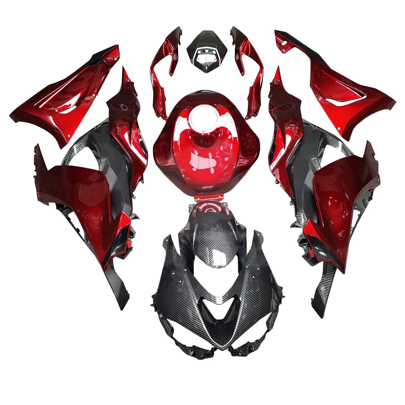 Amotopart 2024-2025 Kawasaki ZX-6R Red Carbon Fiber Pattern Fairing Kit
