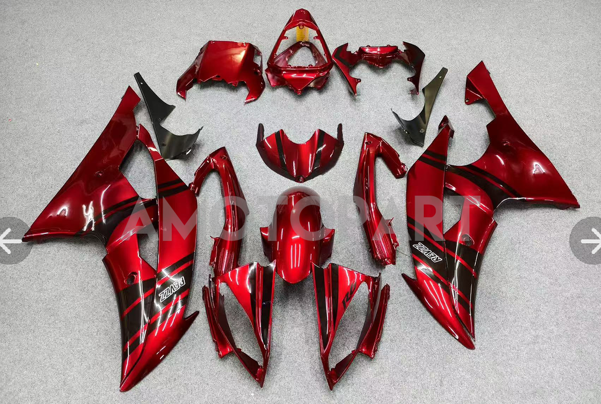 Amotopart 2008-2016 Yamaha YZF 600 R6 Gloss Red Black Fairing Kit
