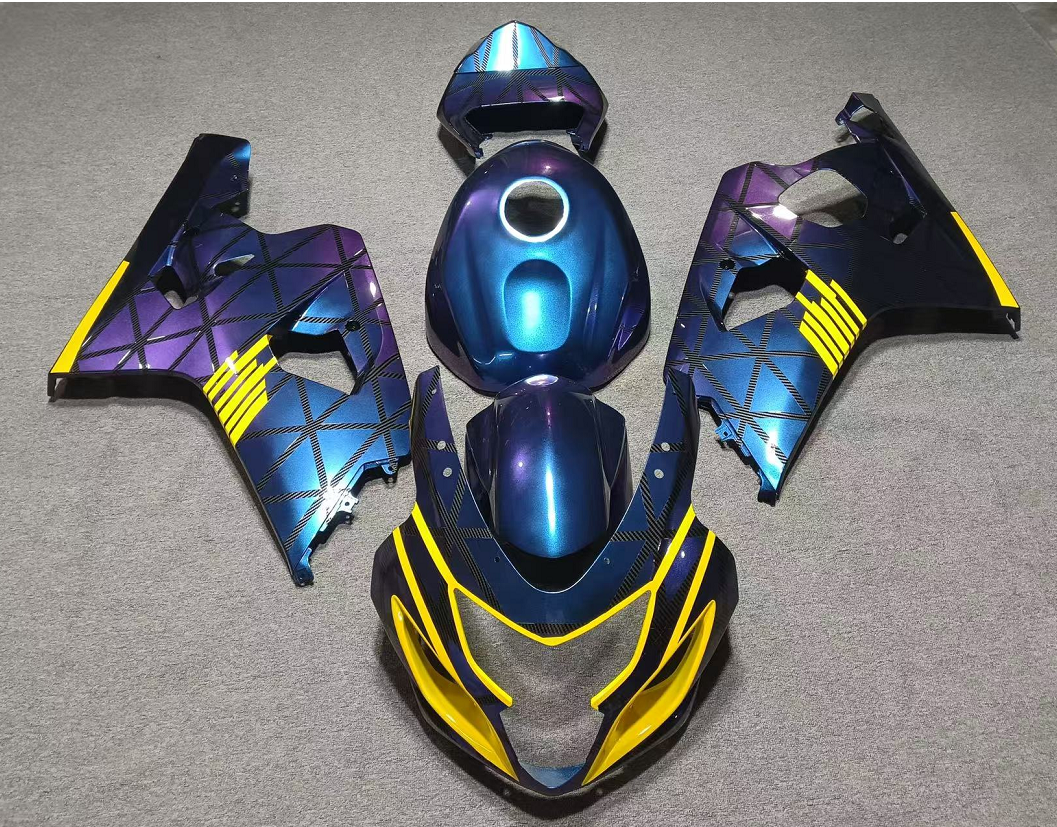 Amotopart 2004–2005 GSXR 600/750 Suzuki, Kohlefaser & Chromatic Thunder Verkleidungskit mit Farbverlauf in Lila und Blau