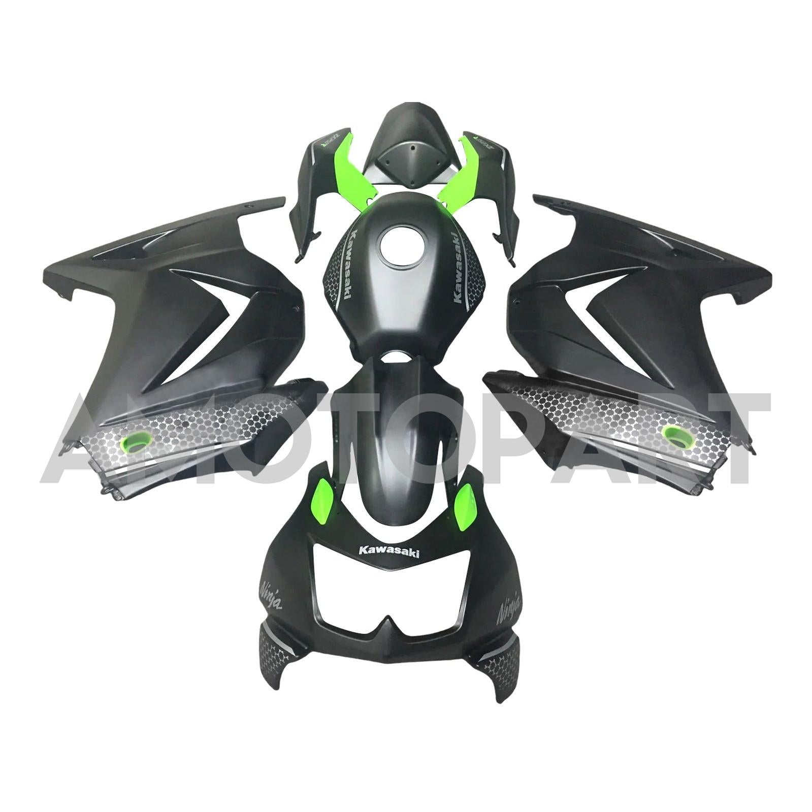 Amotopart 2008-2012 Kawasaki EX250 Ninja250R Black Green Fairing Kit