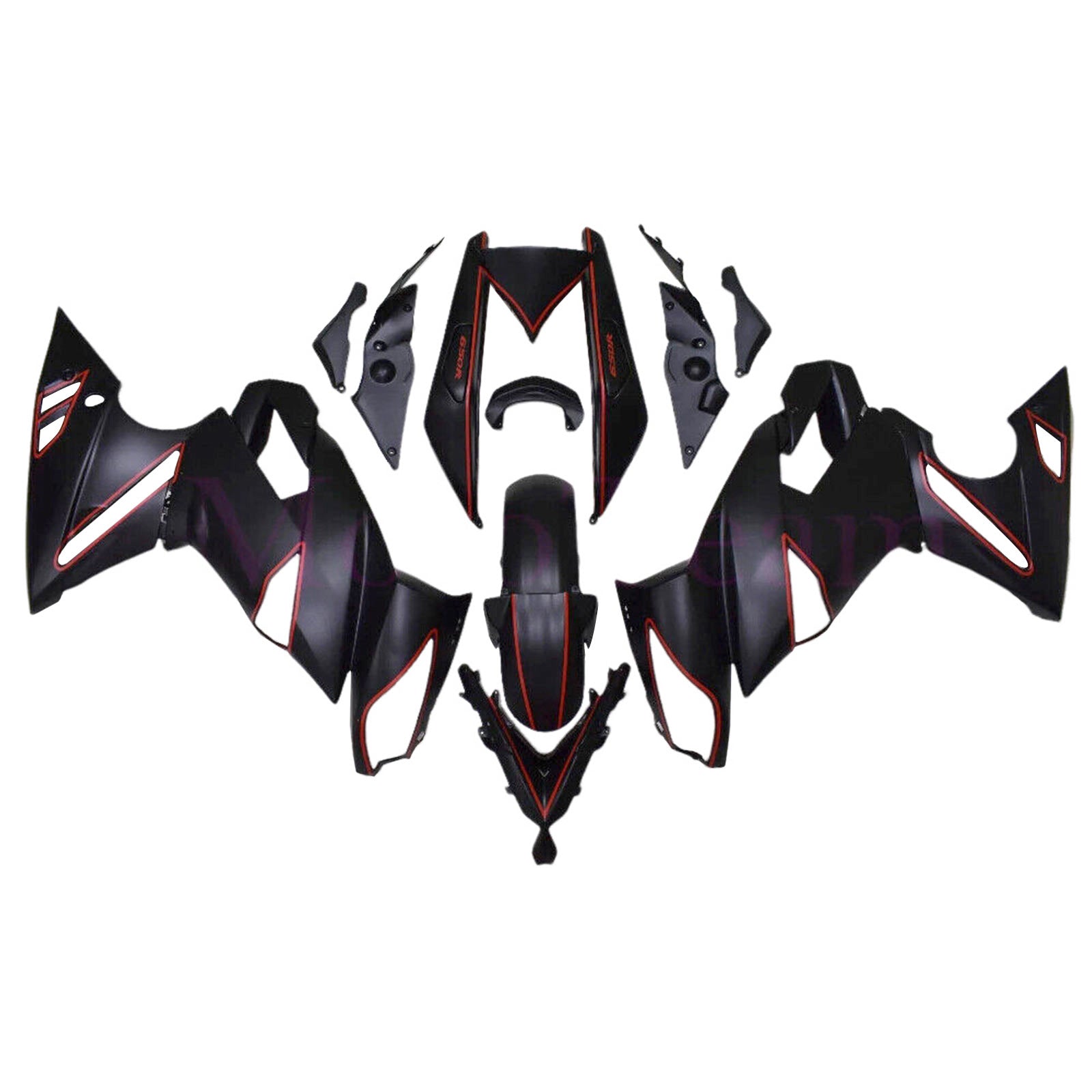 Amotopart 09-11 Kawasaki Ninja650 EX650 Matte Black & Red Fairing Kit