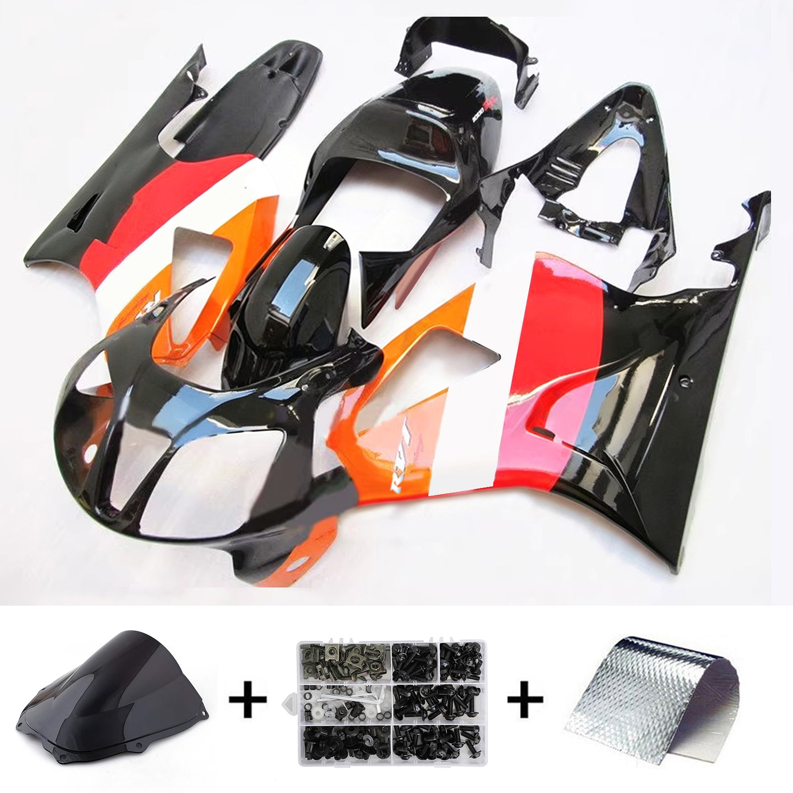 Amotopart 2000-2006 Honda VTR1000 RC51 Kit de carénage noir/rouge/orange