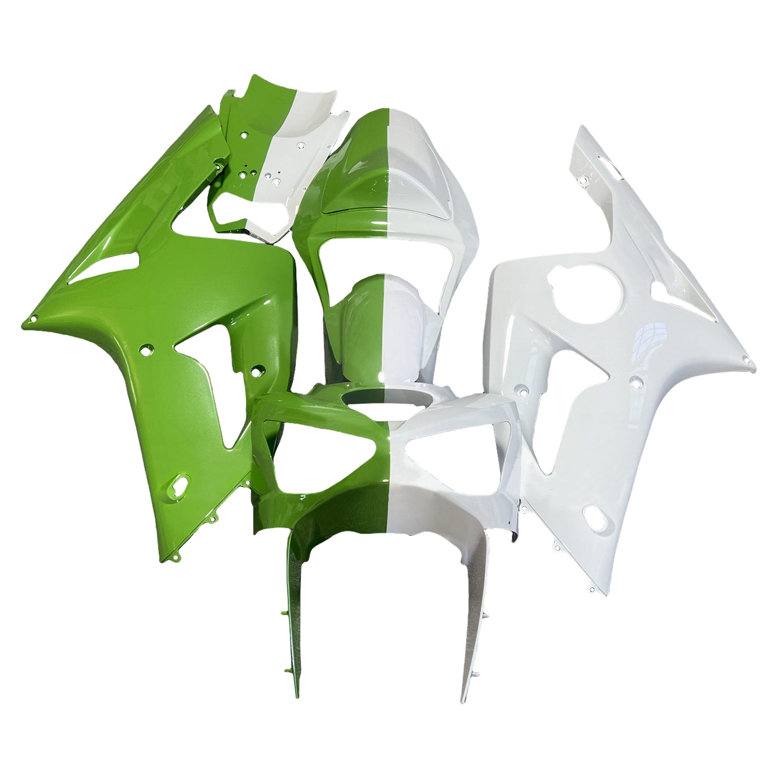 Amotopart 2003-2004 Kawasaki ZX6R 636 White Green Fairing Kit