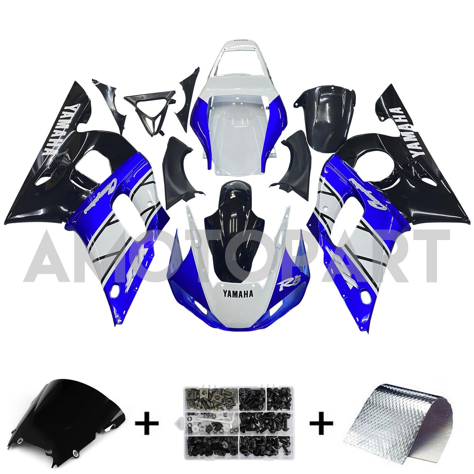 Amotopart 1998-2002 Yamaha YZF 600 R6 White Black Blue Fairing Kit