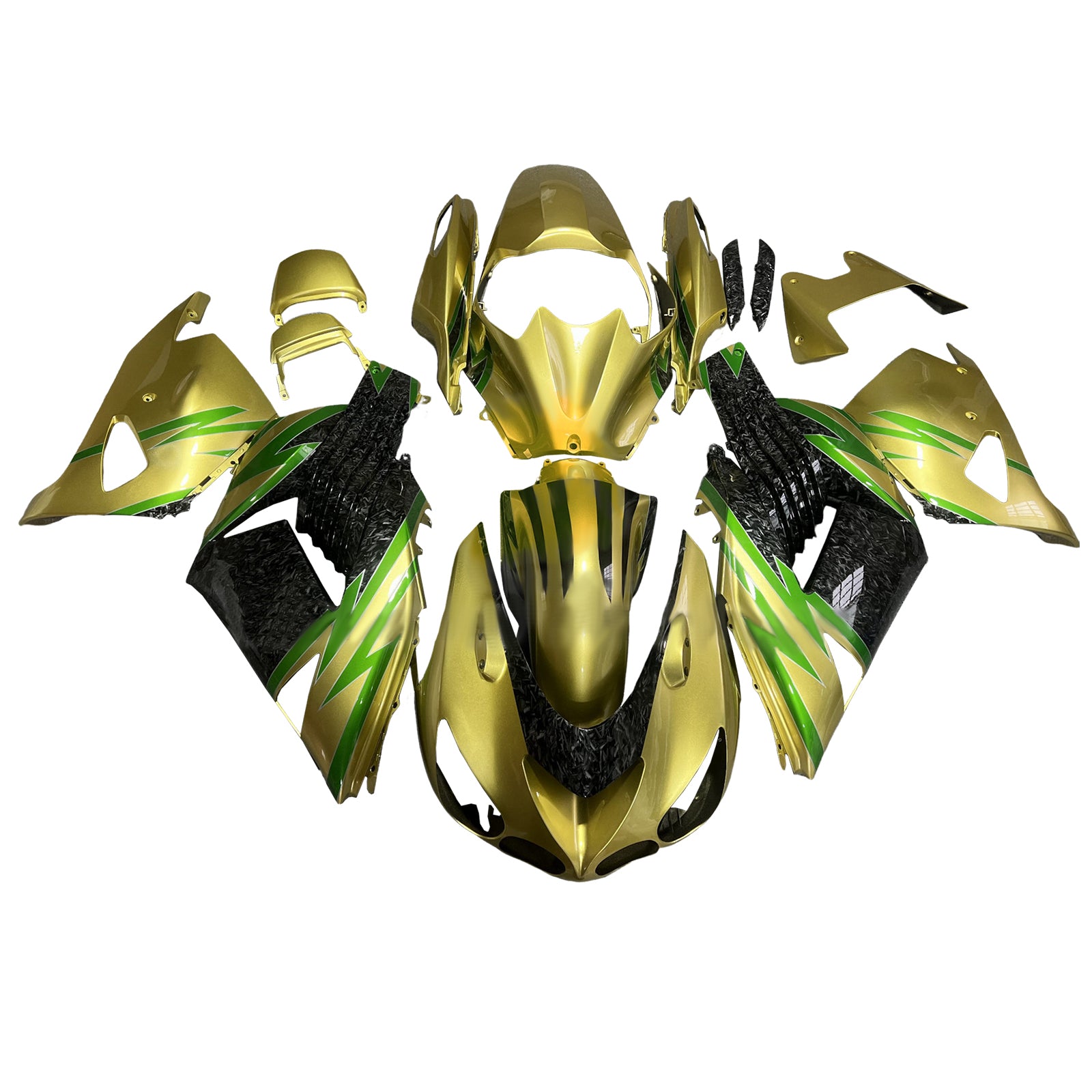 Amotopart 2006-2011 Kawasaki ZX14R ZZR1400 Gold Forged Carbon Fiber Pattern Fairing Kit