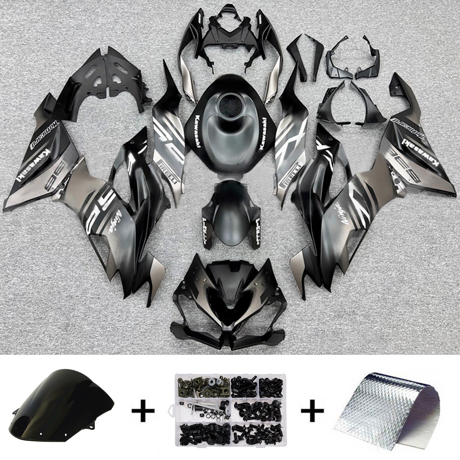 Amotopart 2019-2023 Kawasaki ZX6R Black Silver Fairing Kit