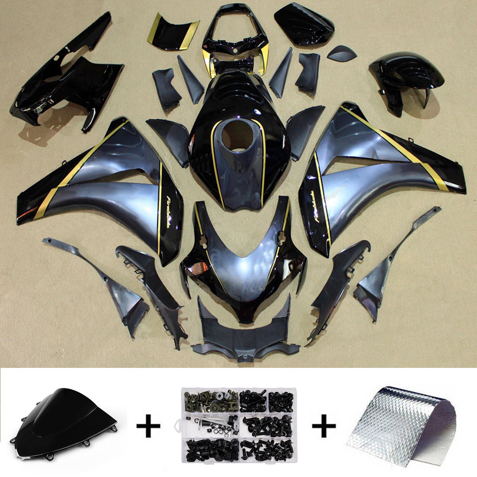 Amotopart 2008-2011 Honda CBR1000RR sort/sølv kåbesæt