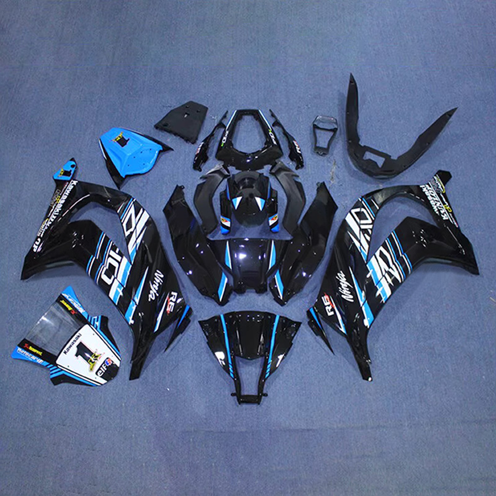 Amotopart 2011-2015 Kawasaki ZX10R Black Blue White Fairing Kit