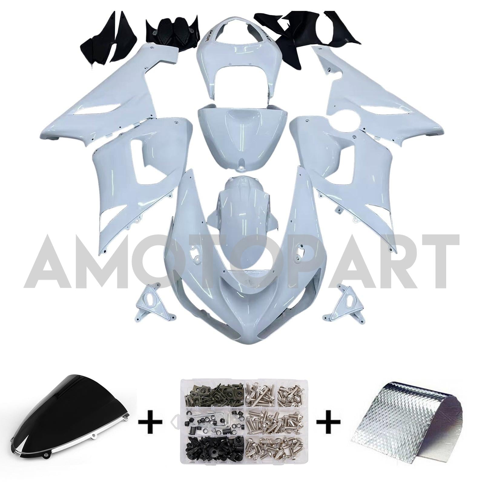 Amotopart 2005-2006 Kawasaki ZX6R 636 Weißes Verkleidungskit