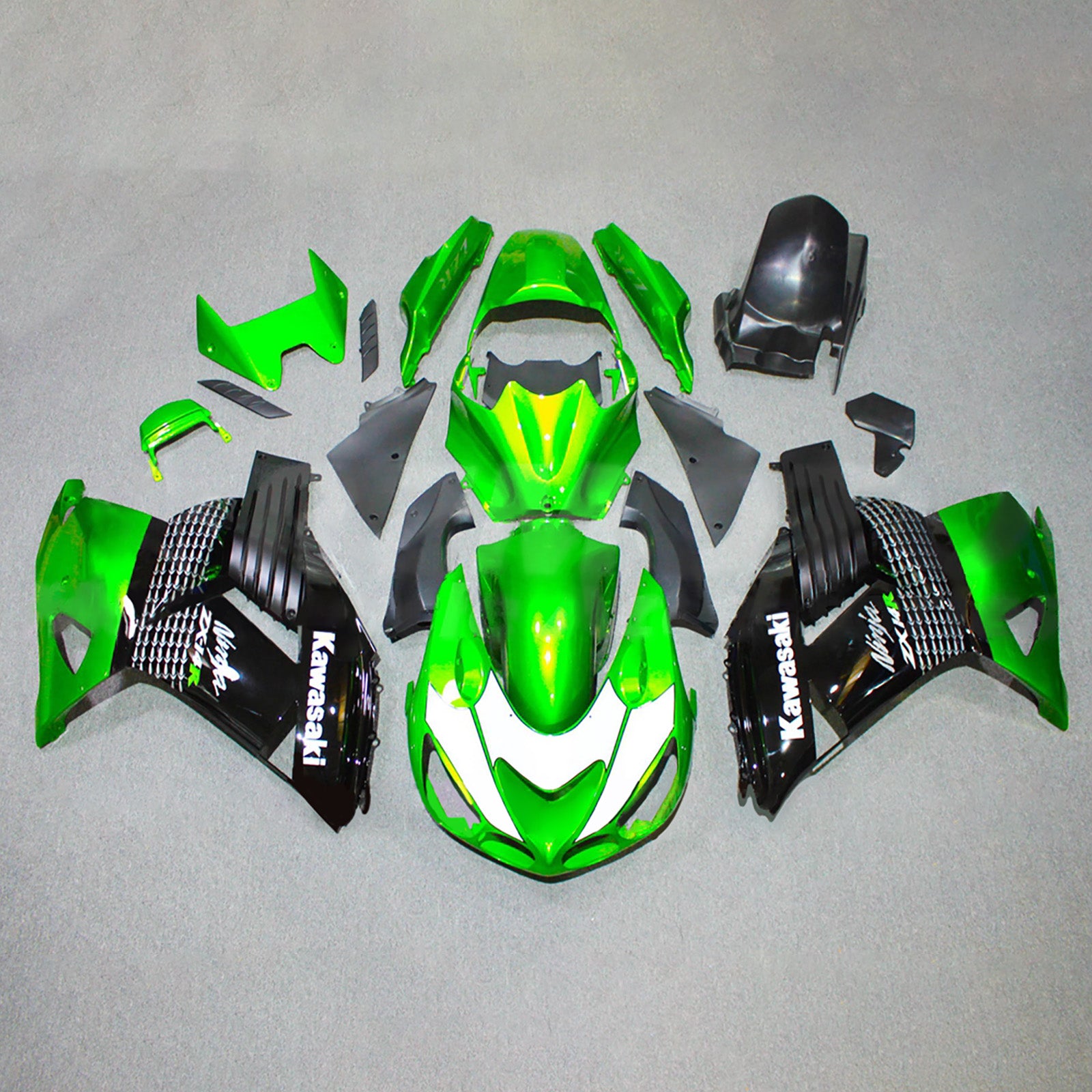 Amotopart 2012-2025 Kawasaki ZX14R ZZR1400 Green Black Fairing Kit