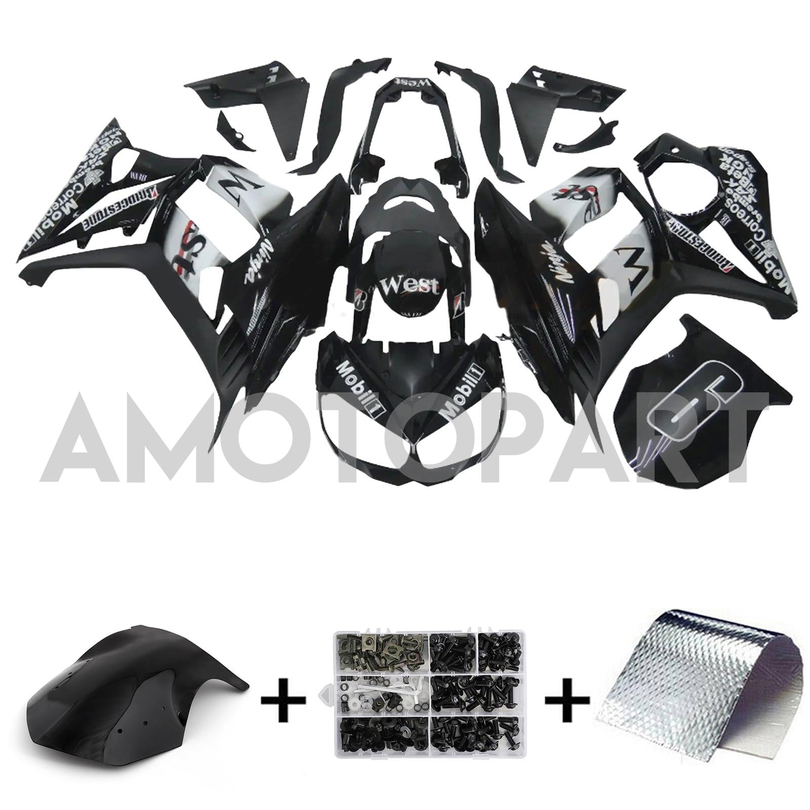 Amotopart 2010-2015 Kawasaki Z1000SX Black White Fairing Kit