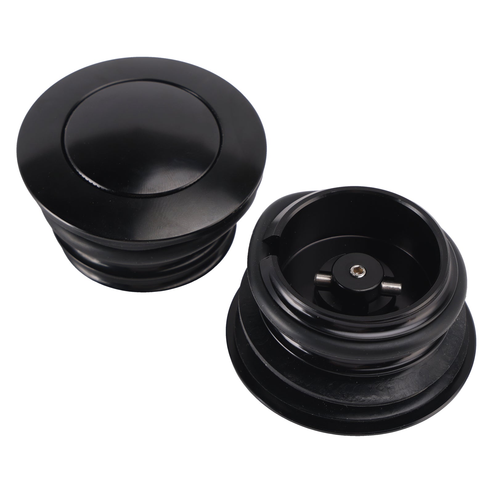 1982-2010 Softail Dyna Road King FXR Black Pop-Up Gas Cap Set odvětrávaný