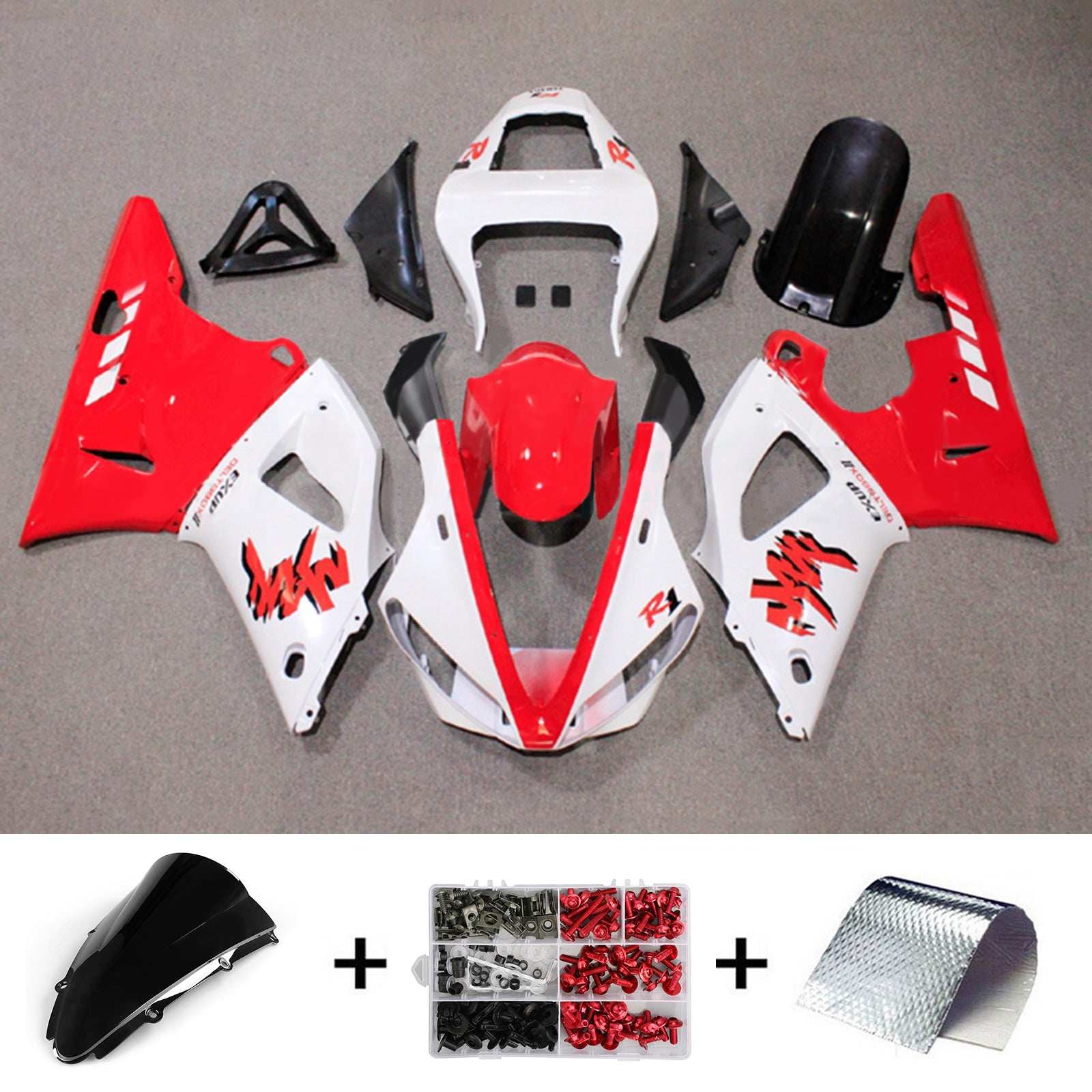 Amotopart 2000-2001 YZF 1000 R1 Yamaha Red & White Style 1 Fairing Zestaw