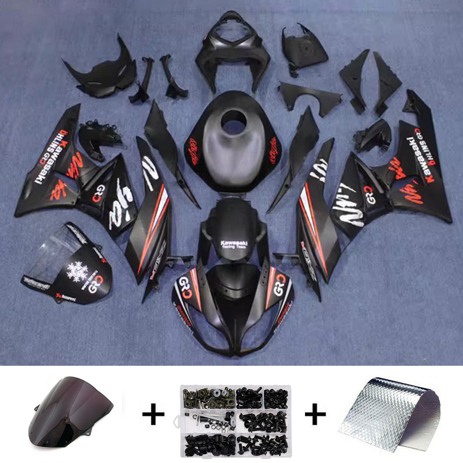Amotopart 2009-2012 Kawasaki ZX6R 636 Black Red White Fairing Kit