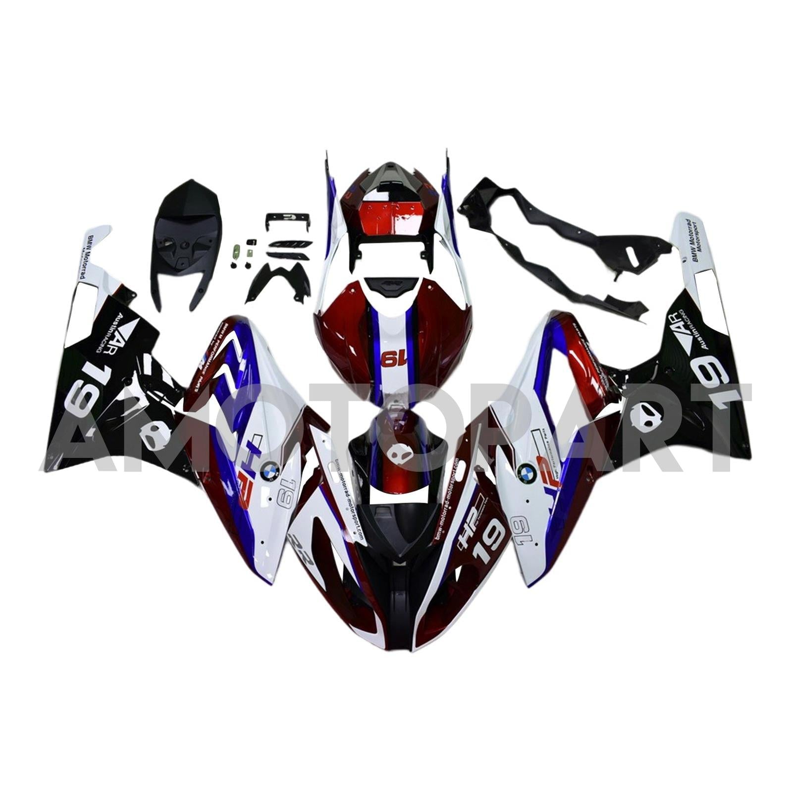 Amotopart BMW S1000RR 2015-2016 Bleu&Kit de carénage rouge Style5