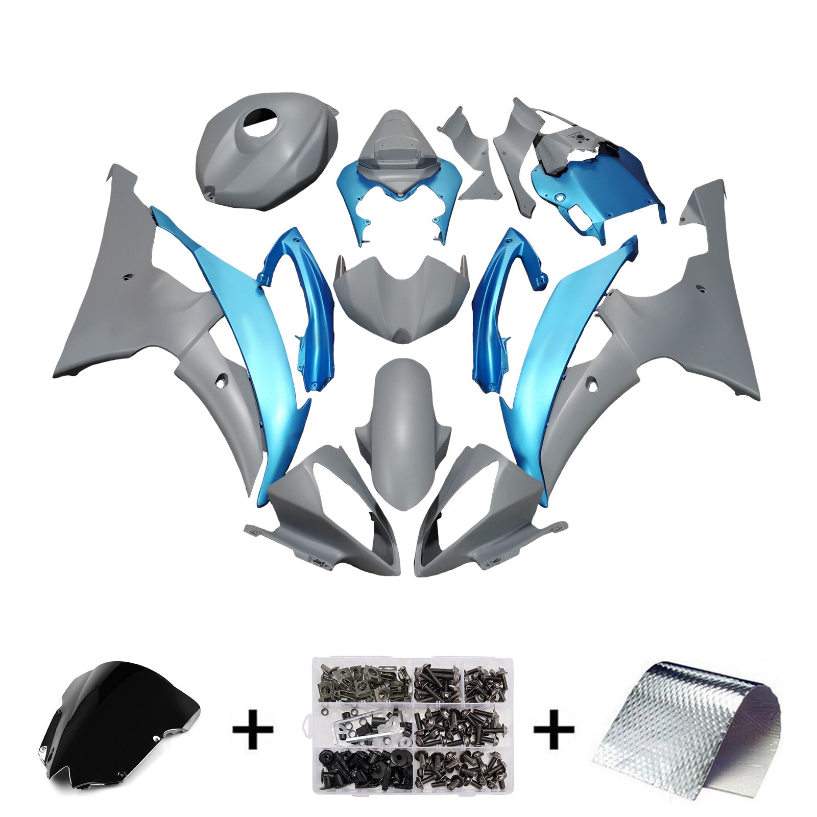 Amotopart 2008-2016 Yamaha YZF-R6 Blue & Grey Fairing Kit