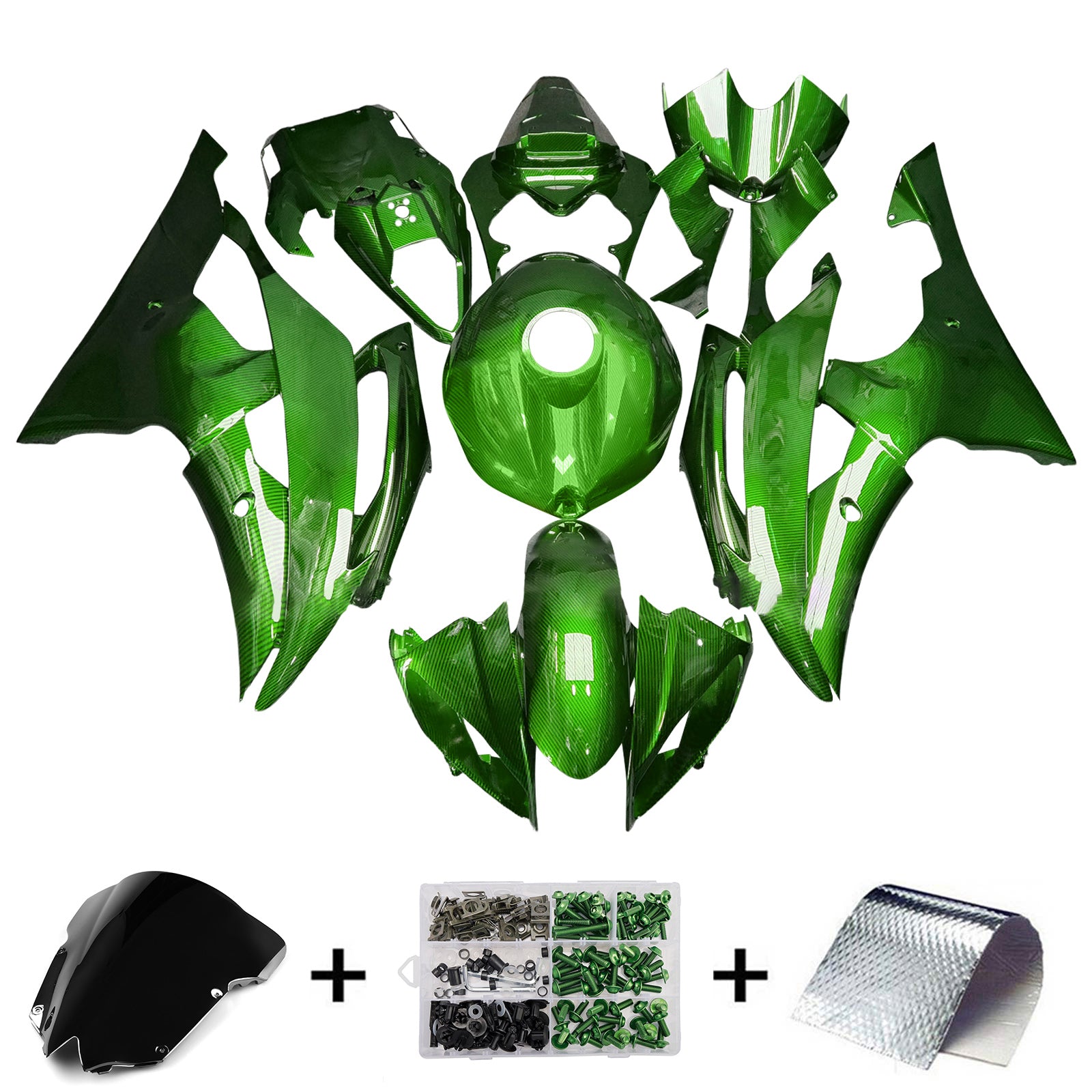 Amotopart 2008-2016 Yamaha YZF-R6 Green Carbon Fiber Pattern Fairing Kit