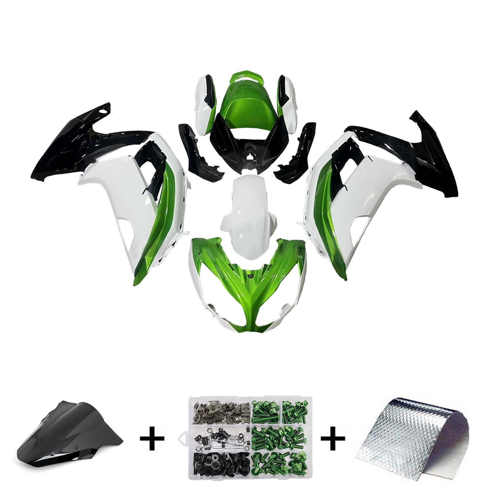 Amotopart 2012-2016 Kawasaki Ninja 650 ER6F Black White Green Fairing Kit